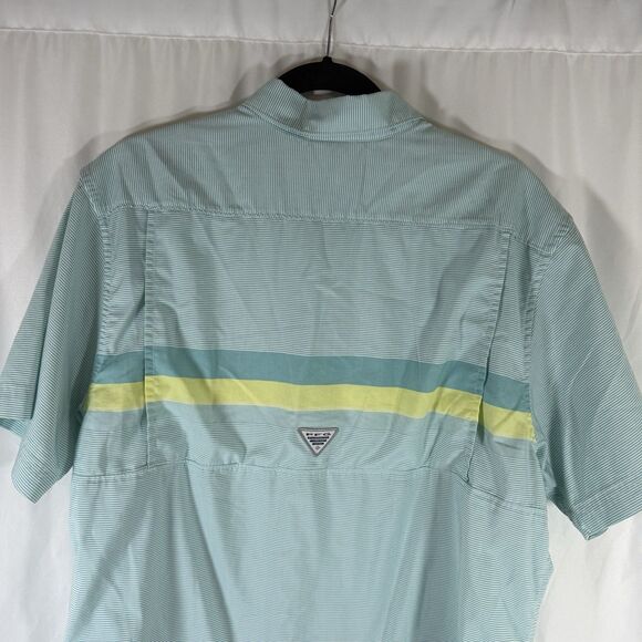 Columbia PFG Shirt Men's Medium Green Striped Button Up Short Sleeve Fishing - Picture 9 of 11